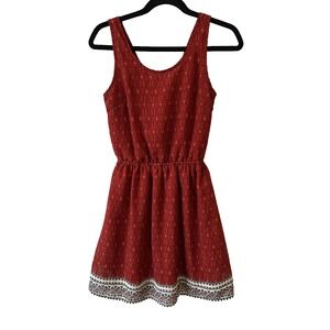 H&M Divided Burnt Red Sheer Lined Sleeveless Open Back Dress Womens 6 Boho Aztec